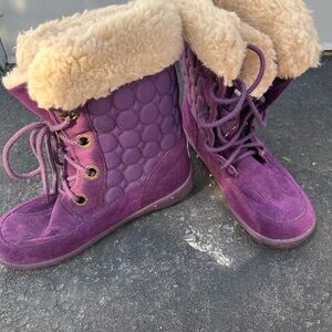 BearPaw Purple Ankle Boots with Cream Fur Lining